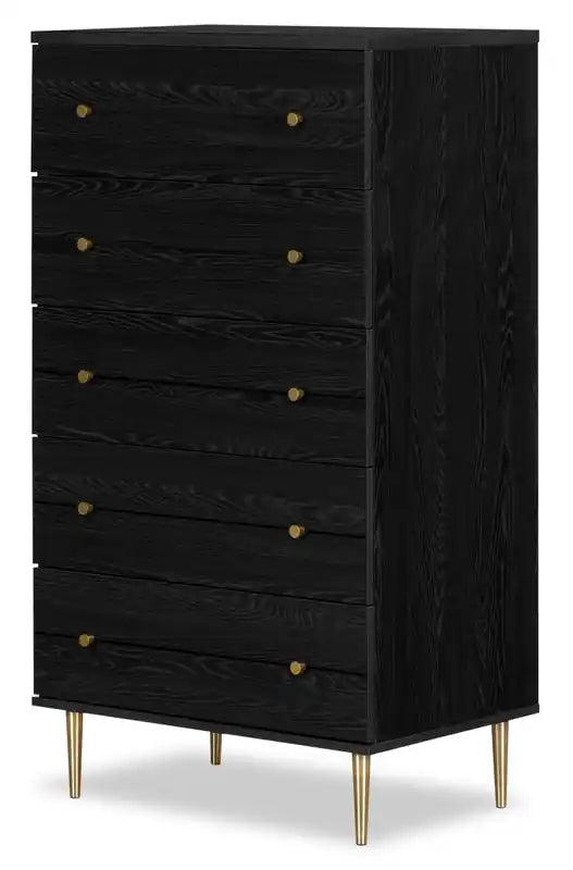 Lake Bedroom Chest of Drawers, 5-Drawer, 29W x 52H, Made in Canada, Glam