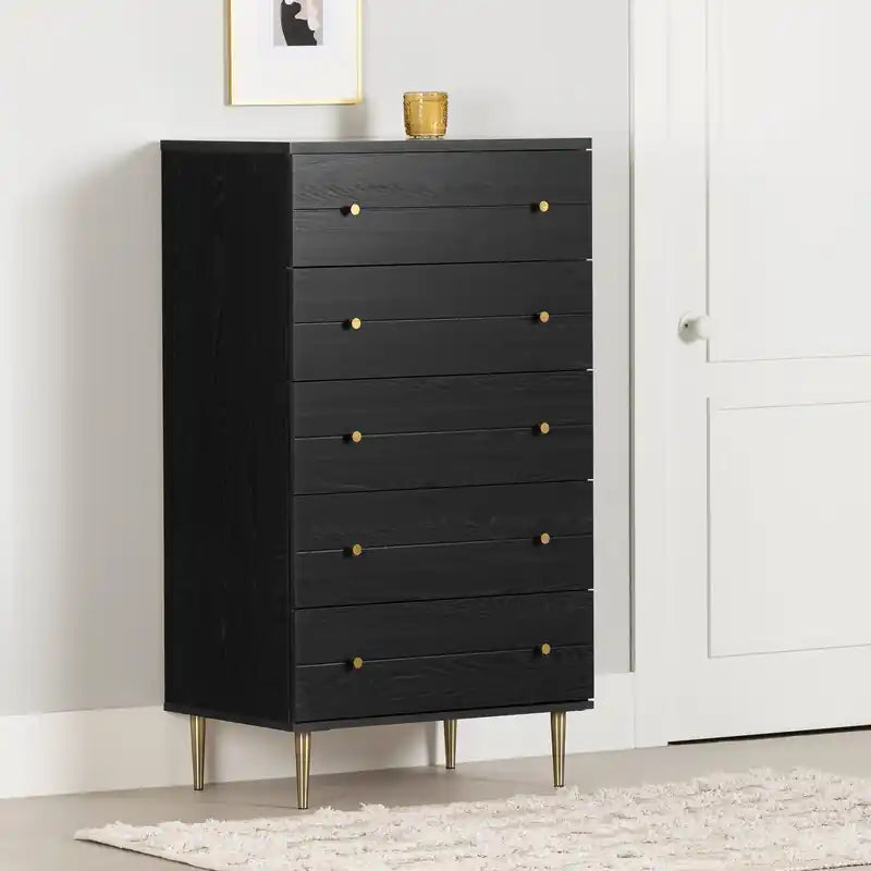 Commode de chambre à coucher, 5 tiroirs, 74 x 132 cm, Fabriquée au Canada, Glamour