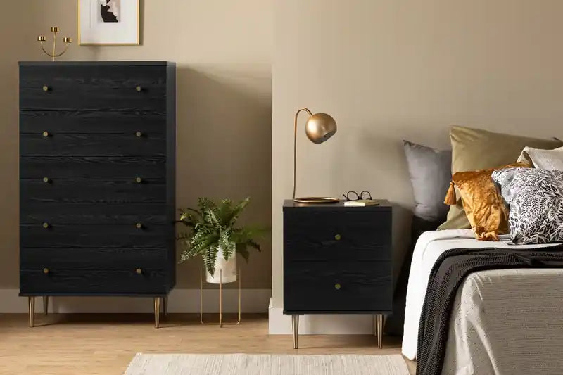 Commode de chambre à coucher, 5 tiroirs, 74 x 132 cm, Fabriquée au Canada, Glamour