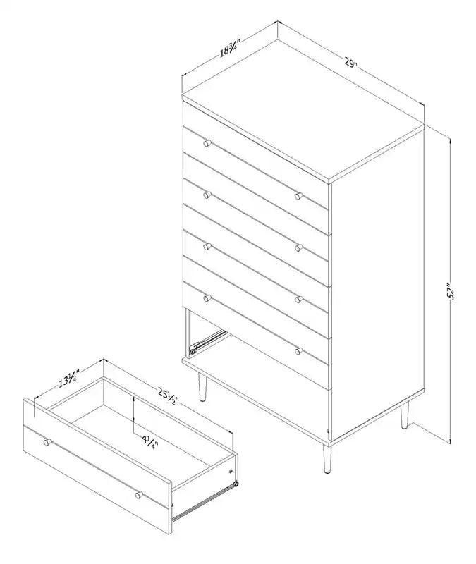 Commode de chambre à coucher, 5 tiroirs, 74 x 132 cm, Fabriquée au Canada, Glamour