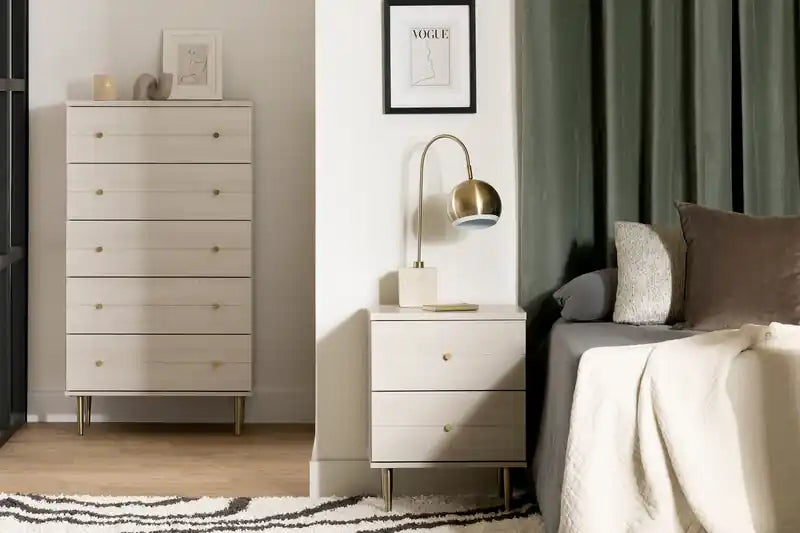 Commode de chambre à coucher, 5 tiroirs, 74 x 132 cm, Fabriquée au Canada, Glamour