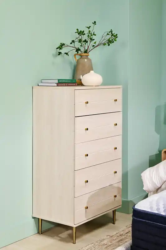 Commode de chambre à coucher, 5 tiroirs, 74 x 132 cm, Fabriquée au Canada, Glamour