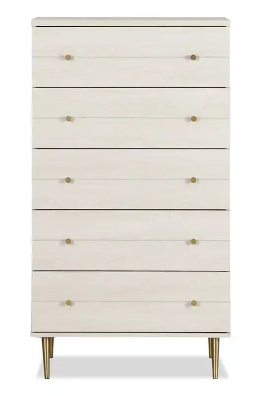 Commode de chambre à coucher, 5 tiroirs, 74 x 132 cm, Fabriquée au Canada, Glamour