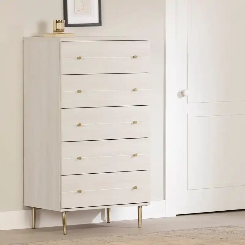 Commode de chambre à coucher, 5 tiroirs, 74 x 132 cm, Fabriquée au Canada, Glamour