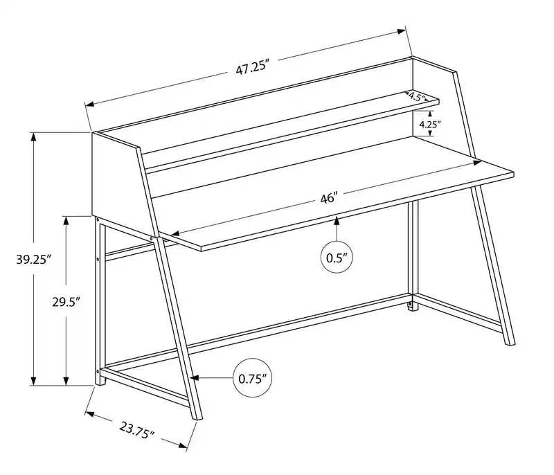 47.25 Bureau avec petite étagère intégrée - Aspect Pierre Grise