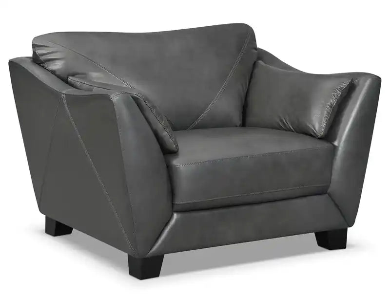 Chateau d'Ax Lusso 92 100% Genuine Leather Chair with Wood Legs - Charcoal Grey