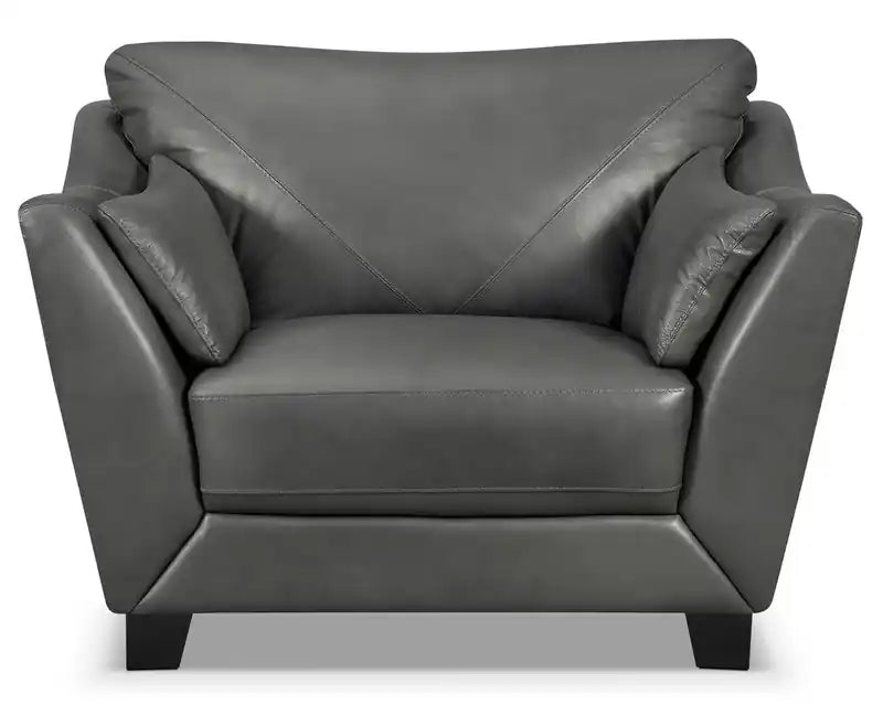 Chaise en cuir véritable avec pieds en bois – Gris anthracite