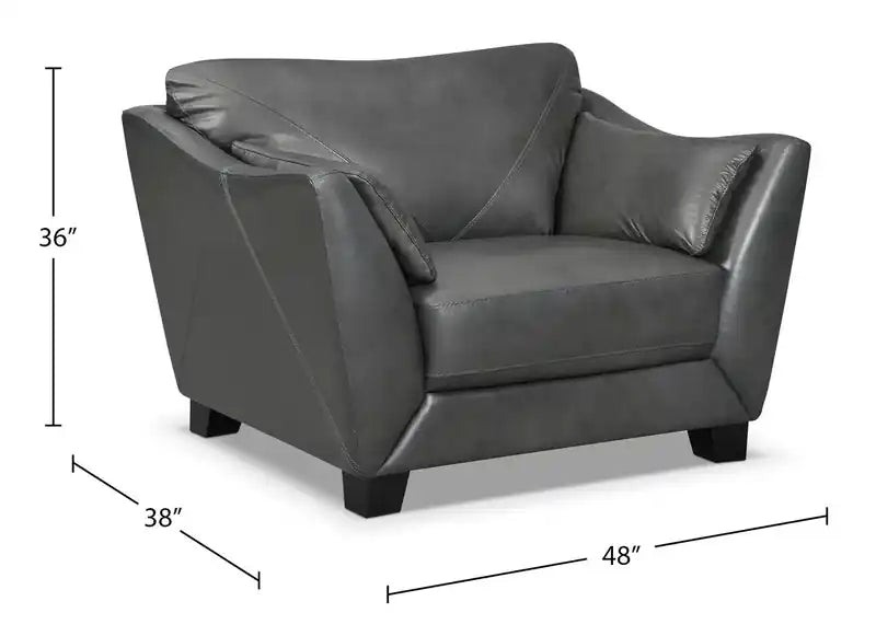 Chaise en cuir véritable avec pieds en bois – Gris anthracite