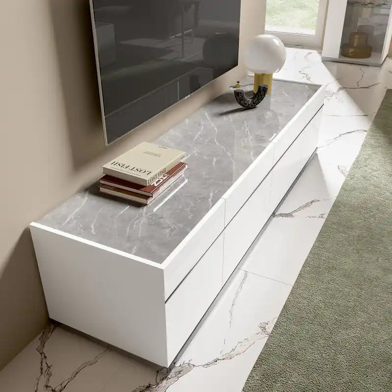 Meuble TV moderne de 47" avec rangement et passe-câbles pour téléviseurs jusqu'à 50" - Blanc