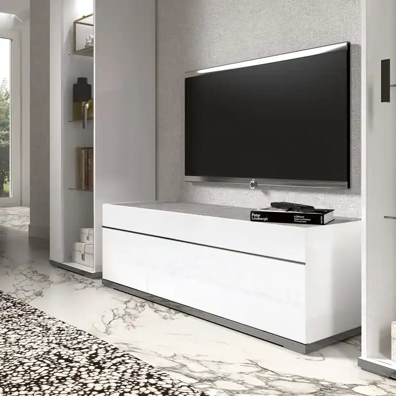 Meuble TV moderne de 47" avec rangement et passe-câbles pour téléviseurs jusqu'à 50" - Blanc