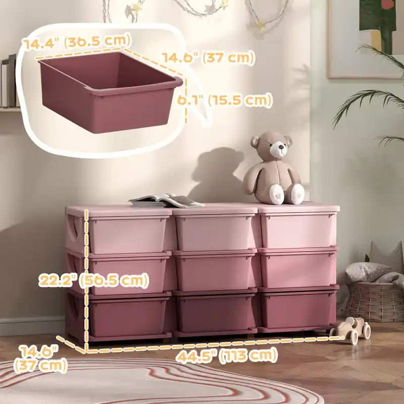 Meuble de rangement pour jouets d'enfants avec 9 bacs en plastique, commode à 3 tiroirs pour chambre d'enfant, crèche, maternelle, salon, pour garçons, filles, tout-petits