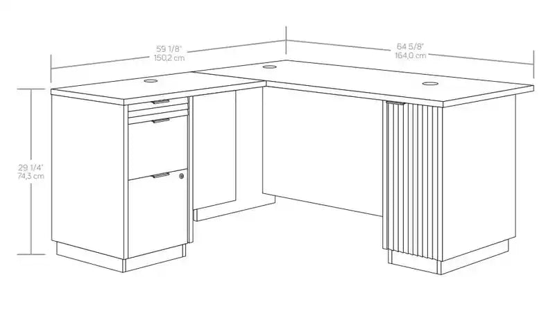 59.13 Bureau d'angle de qualité commerciale avec 3 tiroirs et une armoire