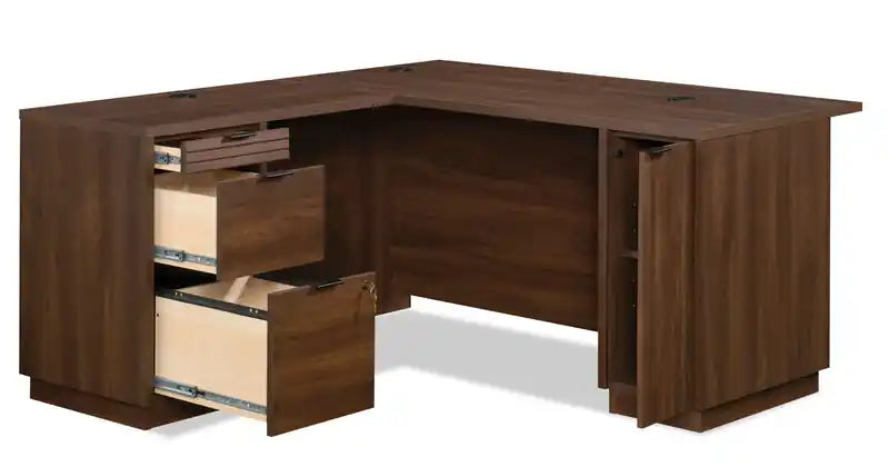 59.13 Bureau d'angle de qualité commerciale avec 3 tiroirs et une armoire