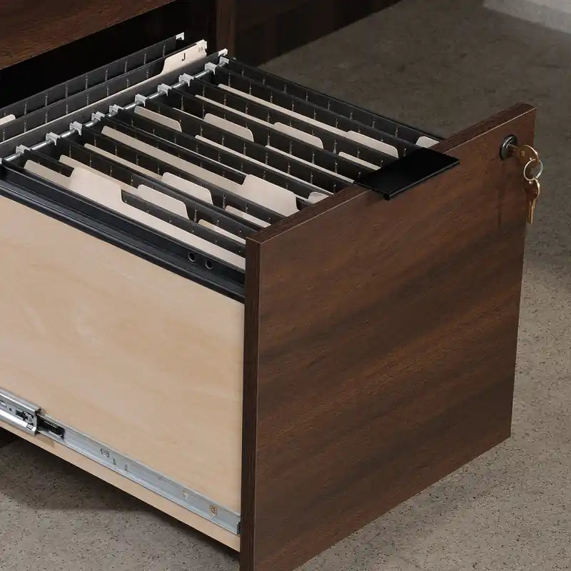 59.13 Bureau d'angle de qualité commerciale avec 3 tiroirs et une armoire