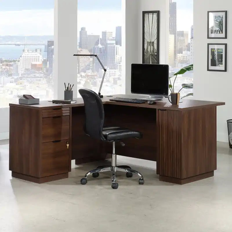 59.13 Bureau d'angle de qualité commerciale avec 3 tiroirs et une armoire