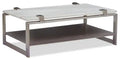 Paradox 48 Modern Coffee Table with Shelf - White Marble Top with Brushed Platinum Frame