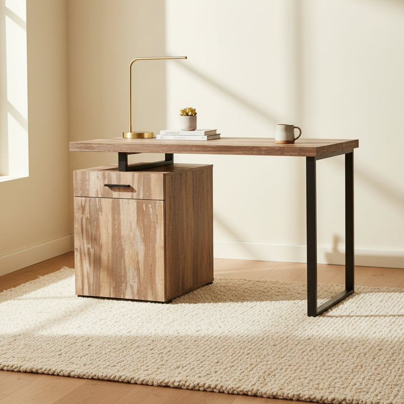 Remi 47.25 Reversible Office Desk with Drawer & Cabinet