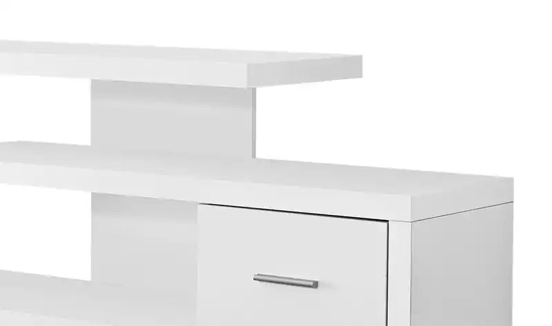Meuble TV moderne de 60 po avec rangement et gestion des câbles pour téléviseurs jusqu'à 65 po - Blanc