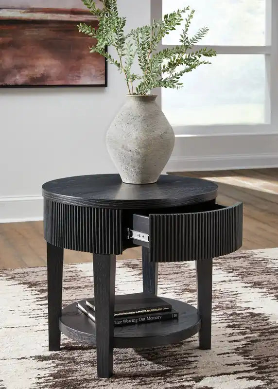 Table d'appoint contemporaine ronde en bois massif de 24 po avec rangement