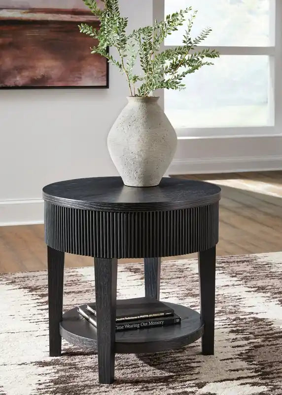 Table d'appoint contemporaine ronde en bois massif de 24 po avec rangement