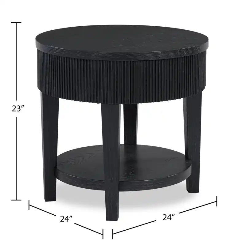 Table d'appoint contemporaine ronde en bois massif de 24 po avec rangement