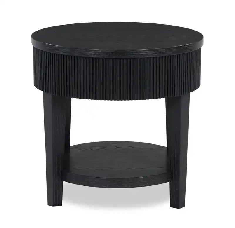 Table d'appoint contemporaine ronde en bois massif de 24 po avec rangement
