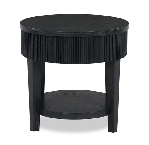 Table d'appoint contemporaine ronde en bois massif de 24 po avec rangement