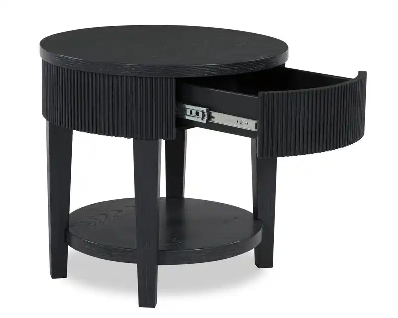 Table d'appoint contemporaine ronde en bois massif de 24 po avec rangement