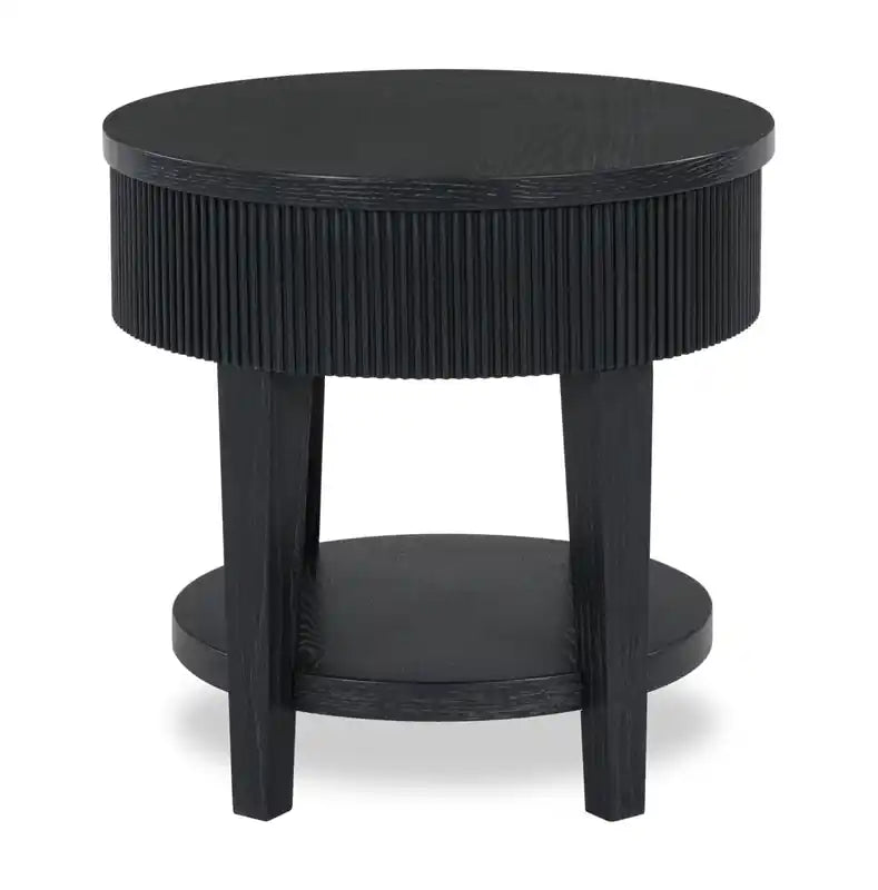 Table d'appoint contemporaine ronde en bois massif de 24 po avec rangement