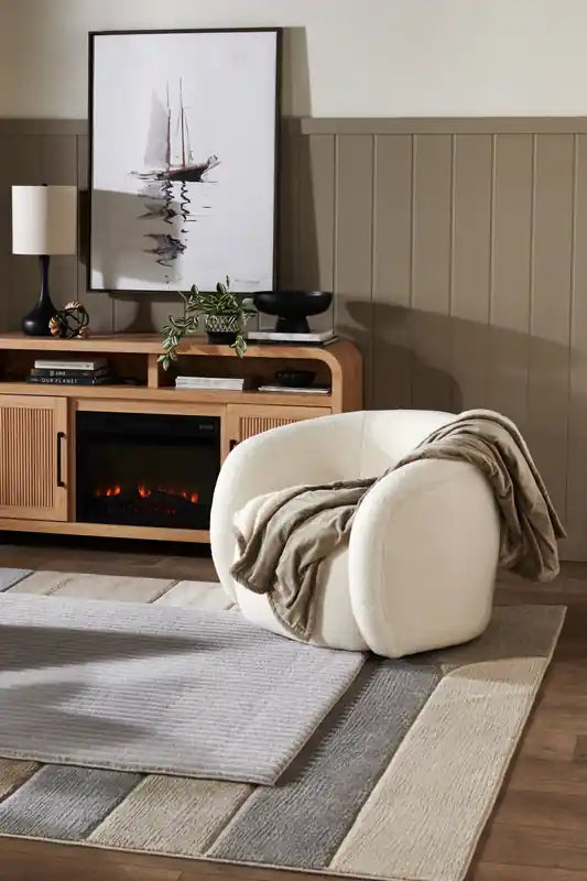 31.1 Fauteuil d'appoint incurvé en tissu Sherpa - Crème glacée