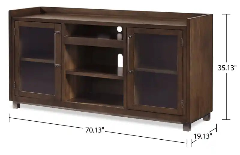 Meuble TV traditionnel de 70 po avec rangement et gestion des câbles pour téléviseurs jusqu'à 80 po - Brun